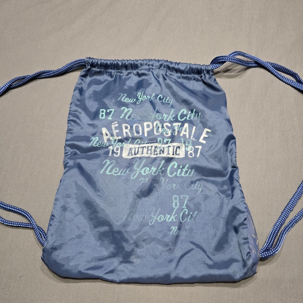 Vtg Aeropostale Aero NYC Blue Drawstring Carry Back Pack Easy Clean 12x16 Unisex